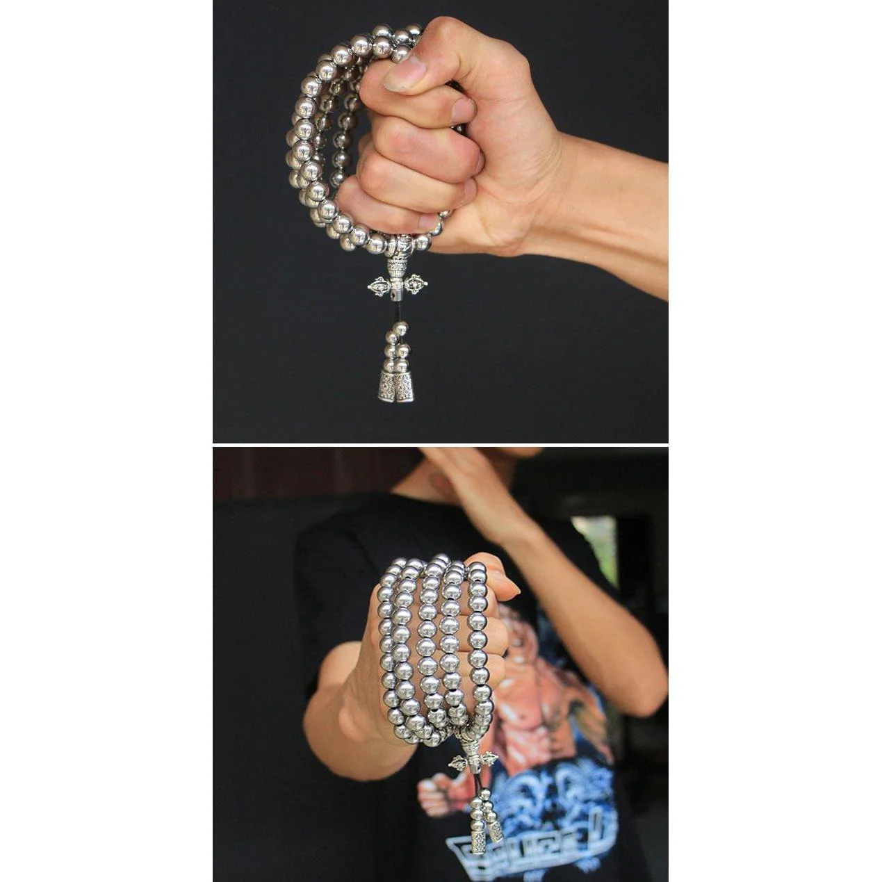 Full Brass Buddha Beads Self Defense Beads Mala Necklace - Image 8
